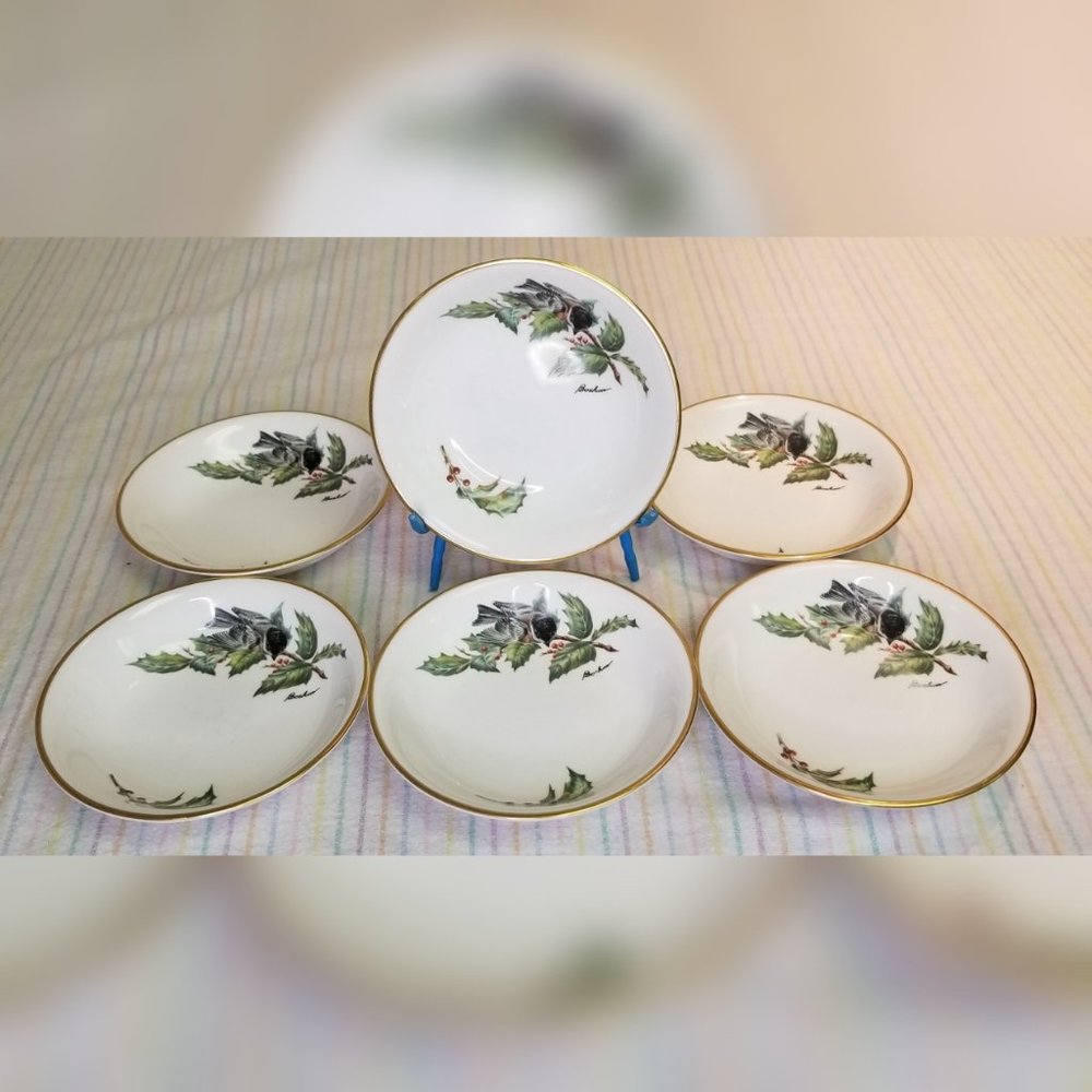 Boehm England "Chickadee & Holly" Small Bowls Set of 6 China Discontinued